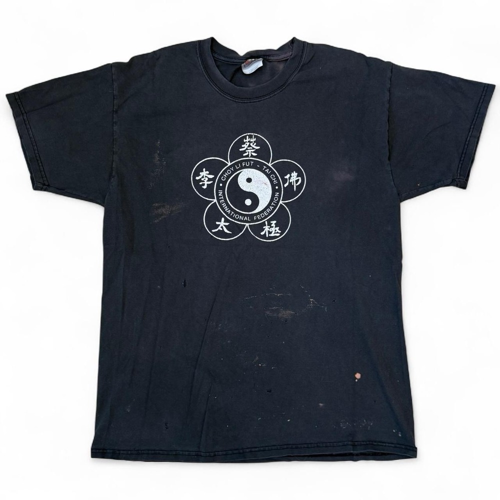 Vintage Kung Fu White Dragon School Distressed Faded Black T-Shirt Men's XL Y2K